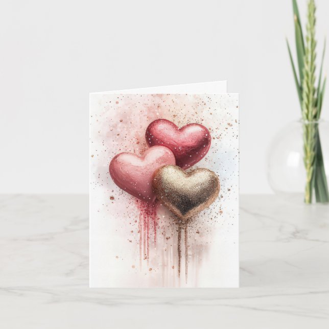 Colorful Glitter Hearts Valentine's Greeting Card (Front)