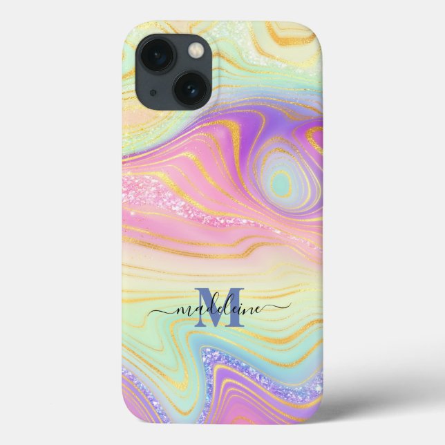 Colorful Glitter Iridescent Marble Agate Case-Mate iPhone Case (Back)