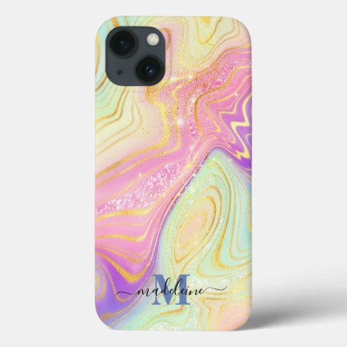 Colorful Glitter Iridescent Marble Agate iPhone 13 Case