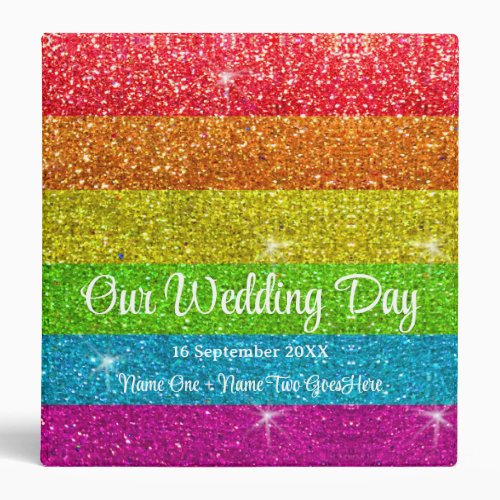 Colorful Glitter LGBTQ Wedding Photo Album Recipes 3 Ring Binder