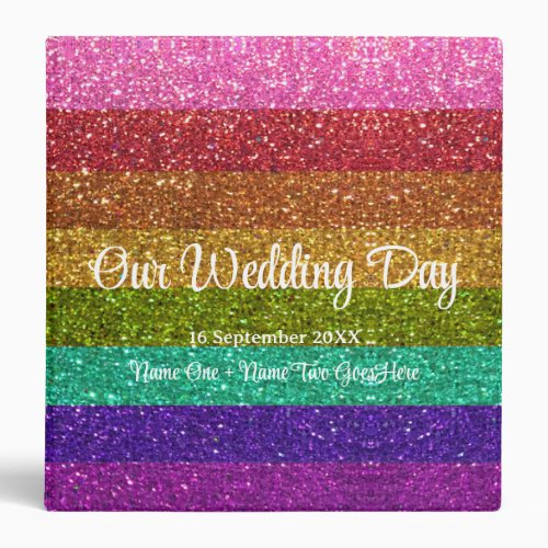 Colorful Glitter LGBTQ Wedding Photo Album Recipes 3 Ring Binder