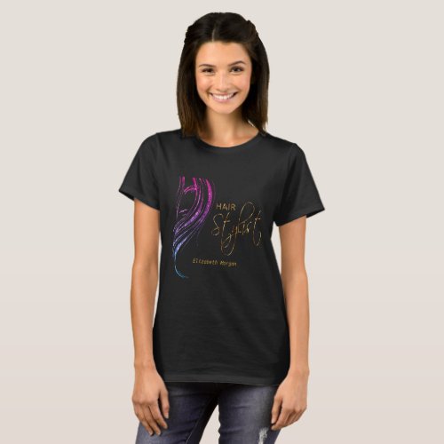 Colorful Glitter Model Girl Hair Stylist T_Shirt