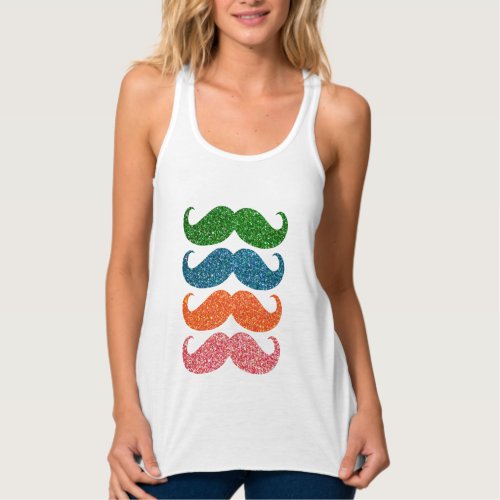 Colorful Glitter Mustache 3 Tank Top