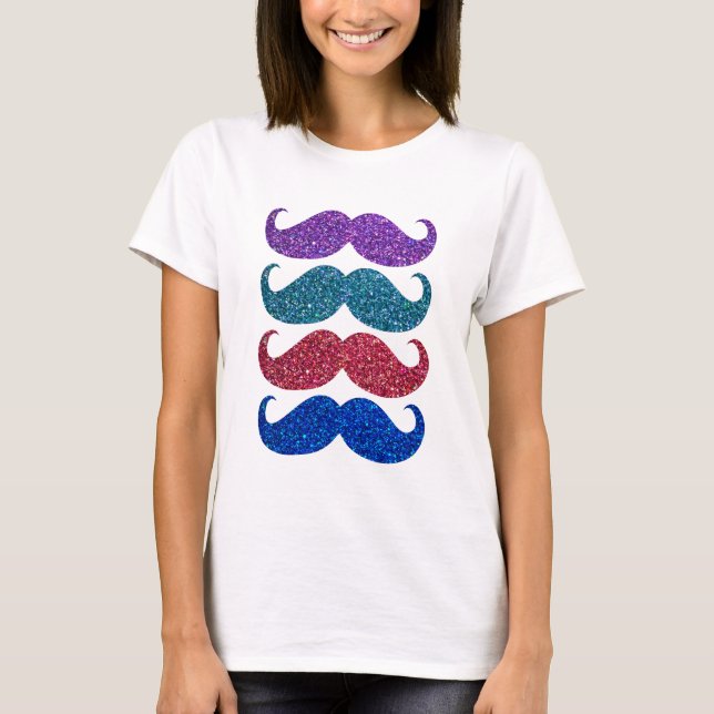 Colorful Glitter Mustache #5 T-Shirt (Front)