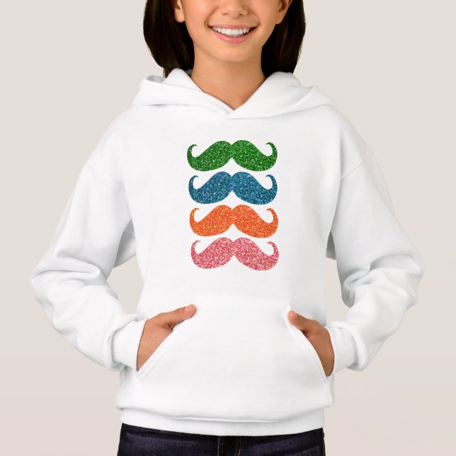 Colorful Glitter Mustache Hoodie (Front)