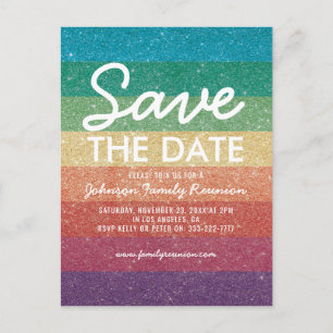 Colorful Glitter Party Reunion Save the Date Announcement Postcard