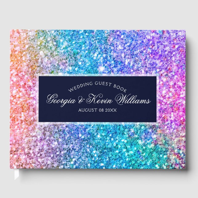 Colorful Glitter Pattern & Dark Blue Guest Book (Front)
