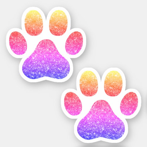Colorful Glitter Paw Prints Pet Lover Sticker
