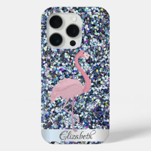 Colorful Glitter Pink Flamingos iPhone 15 Pro Case
