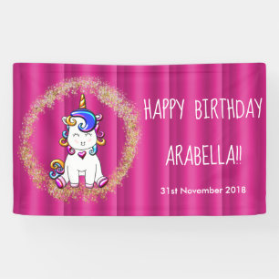 Colorful Glitter Pink Unicorn Birthday Banner