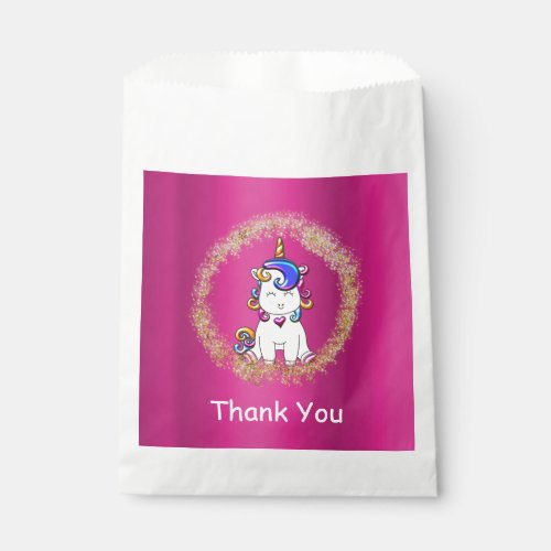 Colorful Glitter Pink Unicorn Birthday Favor Bag