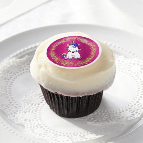 Colorful Glitter Pink Unicorn Edible Frosting Rounds