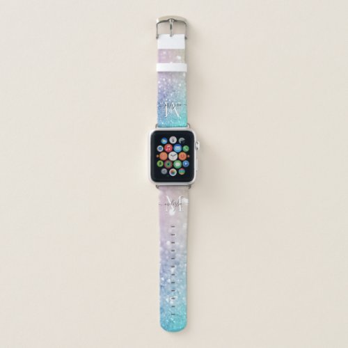 Colorful Glitter Pretty Bokeh Monogrammed Apple Watch Band