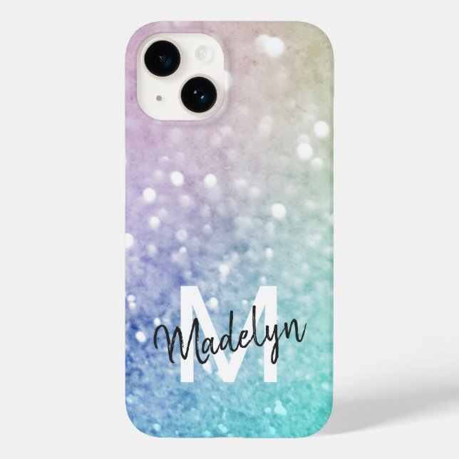 Colorful Glitter Pretty Bokeh Monogrammed Case-Mate iPhone Case (Back)