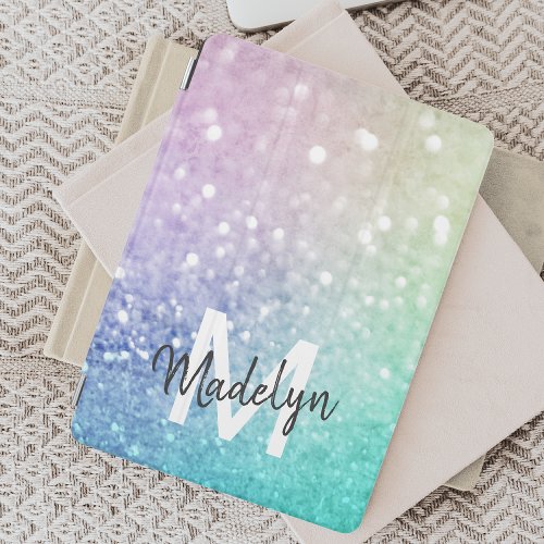 Colorful Glitter Pretty Bokeh Monogrammed iPad Air Cover