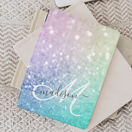 Colorful Glitter Pretty Bokeh Monogrammed iPad Pro Cover