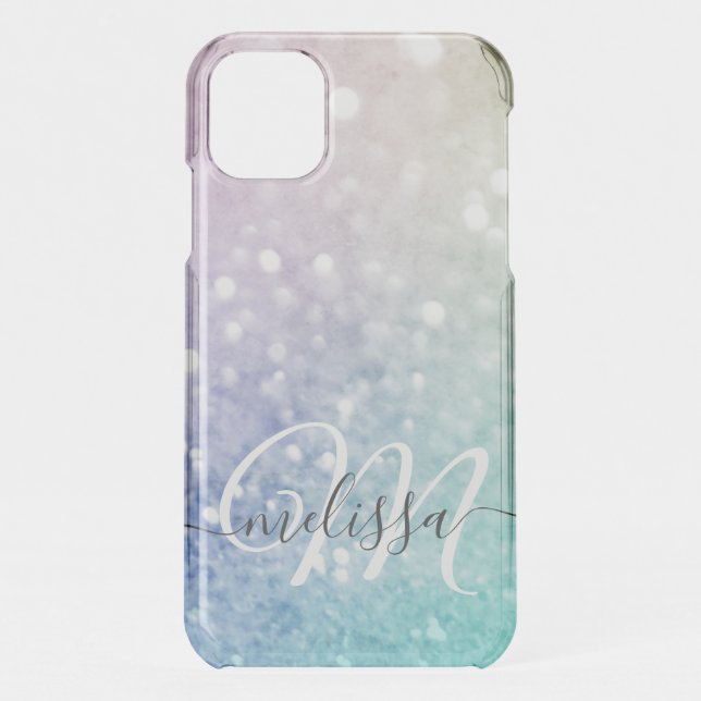 Colorful Glitter Pretty Bokeh Monogrammed Uncommon iPhone Case (Back)