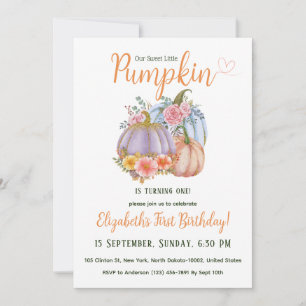 Colorful Glitter Pumpkin Themed Kids Birthday Invitation