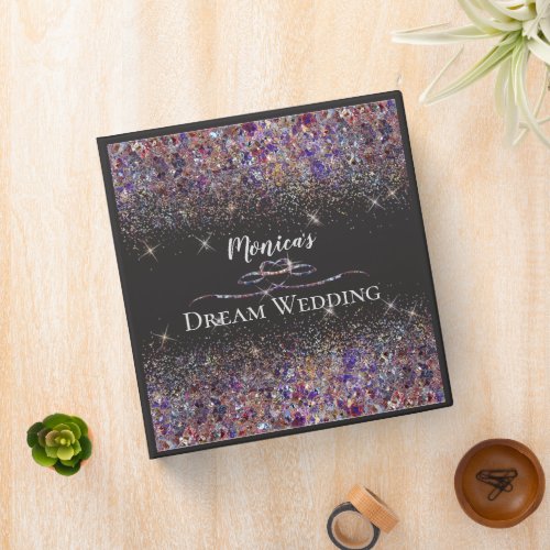 Colorful Glitter Purple Copper Wedding Planner  3 Ring Binder