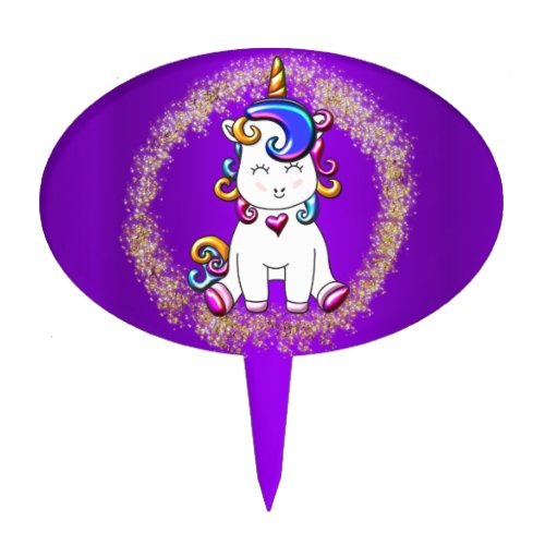 Colorful Glitter Purple Unicorn Birthday Cake Topper