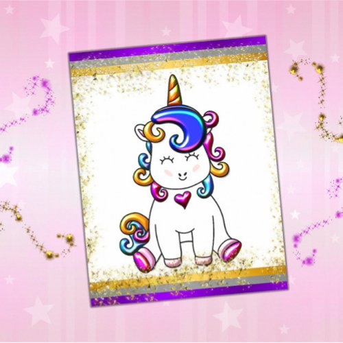 Colorful Glitter Purple Unicorn Postcard