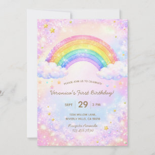 Colorful Glitter Rainbow Girl Birthday Party Invitation