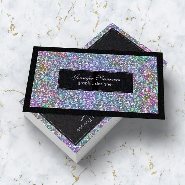 Colorful Glitter & Sparkles Black Frame Business Card (Creator Uploaded)