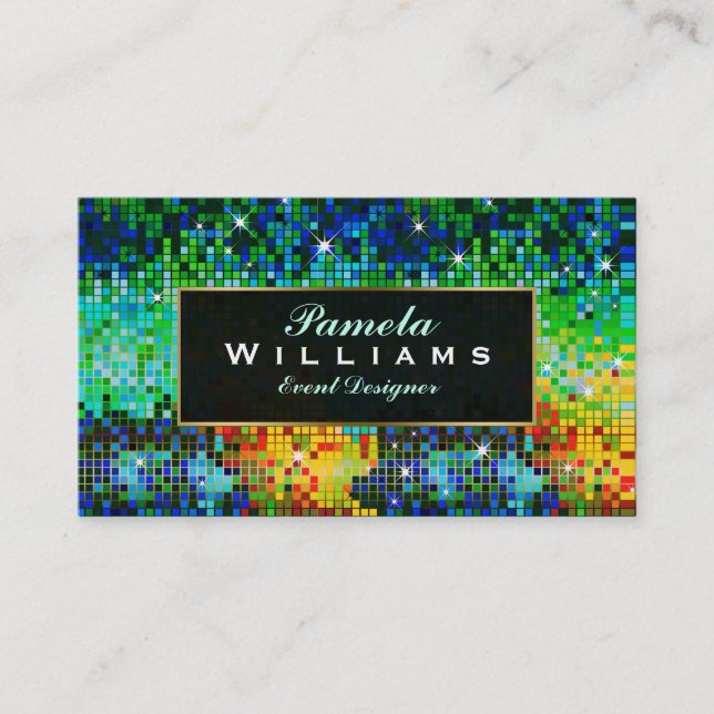 Colorful Glitter & Sparkles Gold Accents Business Card (Front)