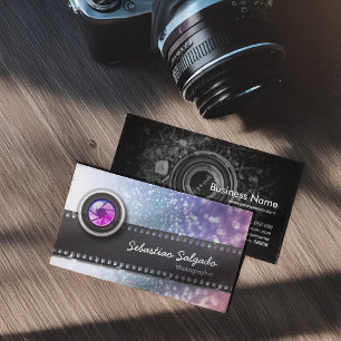 Colorful Glitter Sparkles Photographer Camera Lens Business Card