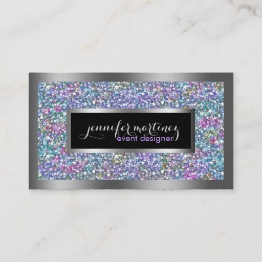 Customizable Colorful Glitter & Sparkles Silver Accents Business Card Templates