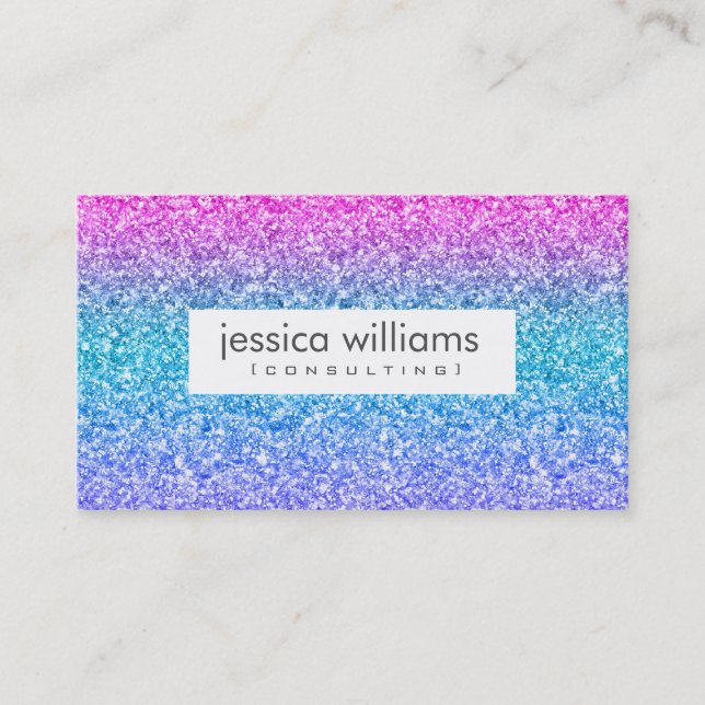 Colorful Glitter & Sparkles White Background Business Card (Front)