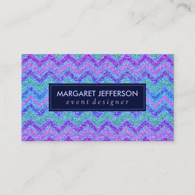 Colorful Glitter & Sparkles Zigzag Chevron Busines Business Card (Front)