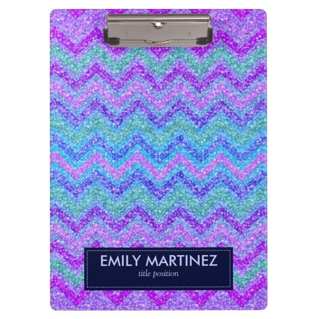 Colorful Glitter & Sparkles Zigzag Chevron Clipboard (Front)