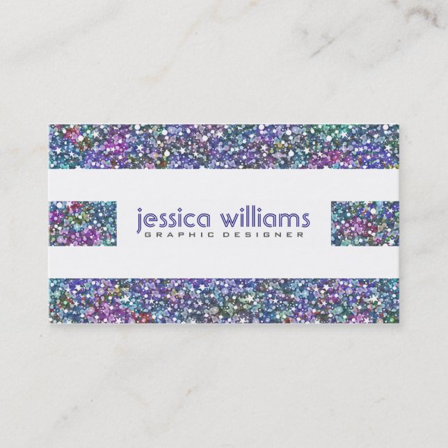 Colorful Glitter Stripes On White Business Card (Front)