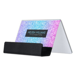 Colorful Glitter Texture Black Accents Desk Business Card Holder
