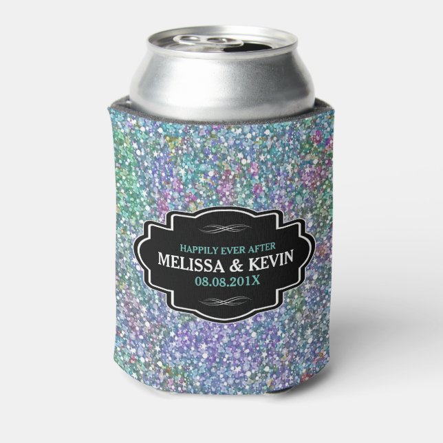Colorful Glitter texture Black Frame Accent Can Cooler (Can Back)