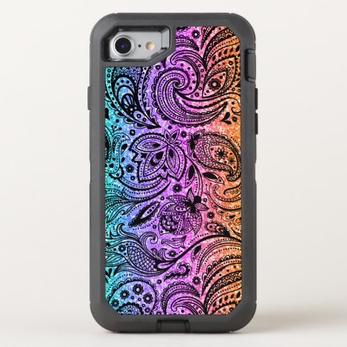 Colorful Glitter Texture  Black Paisley Lace OtterBox Defender iPhone SE87 Case