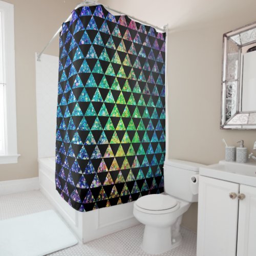Colorful Glitter Texture  Black Triangles Pattern Shower Curtain