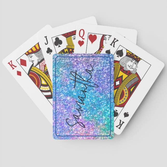 Colorful glitter texture custom script typography  poker cards (Back)