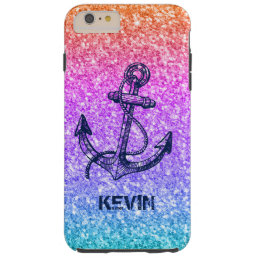 Colorful Glitter Texture &amp; Dark-Blue Boat Anchor Tough iPhone 6 Plus Case