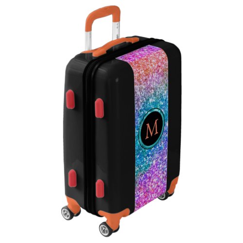 Colorful Glitter Texture Monogram Luggage