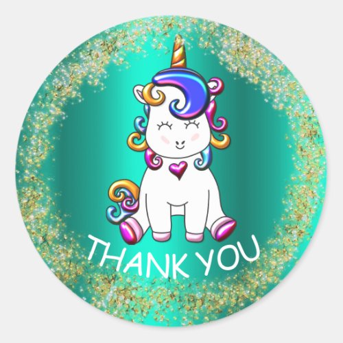 Colorful Glitter Unicorn Birthday Classic Round Sticker