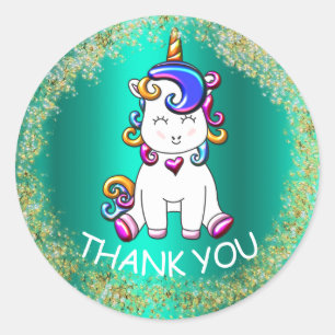 Colorful Glitter Unicorn Birthday Classic Round Sticker