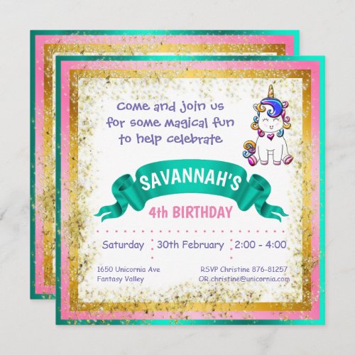 Colorful Glitter Unicorn Invitation