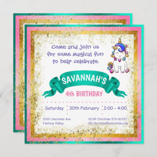 Colorful Glitter Unicorn Invitation