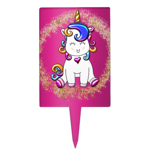 Colorful Glitter Unicorn Pink Birthday Cake Topper