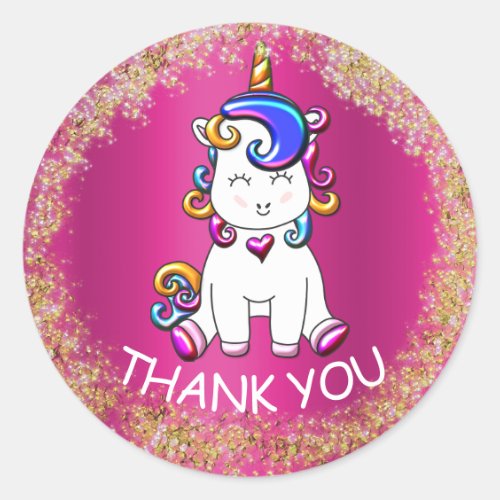 Colorful Glitter Unicorn Pink Thank You