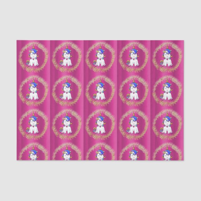 Colorful Glitter Unicorn Pink Tissue Paper (Front)