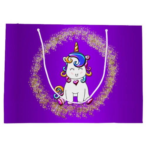 Colorful Glitter Unicorn Purple Large Gift Bag