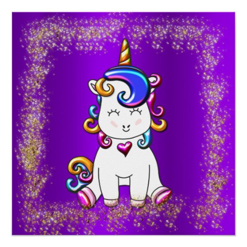 Colorful Glitter Unicorn Purple Poster